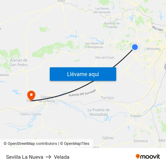 Sevilla La Nueva to Velada map