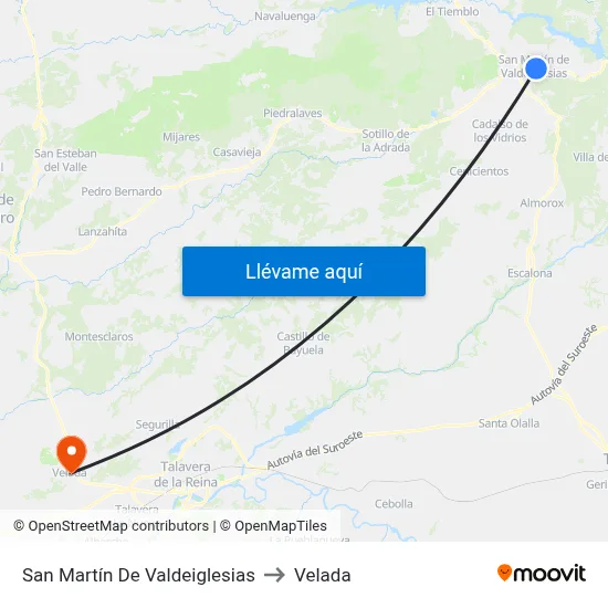 San Martín De Valdeiglesias to Velada map