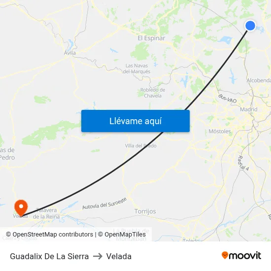 Guadalix De La Sierra to Velada map