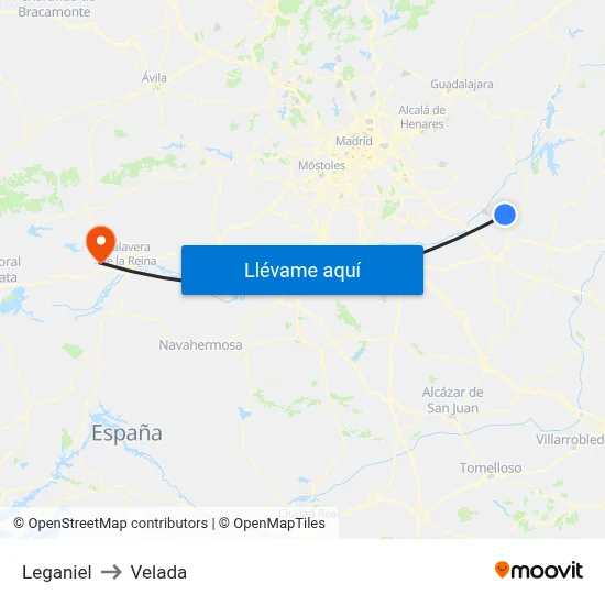 Leganiel to Velada map