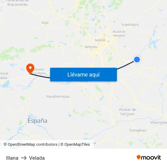 Illana to Velada map