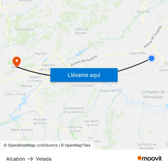 Alcabón to Velada map