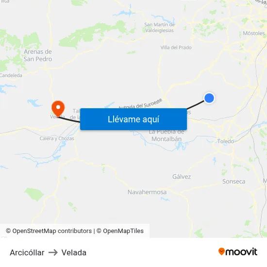 Arcicóllar to Velada map
