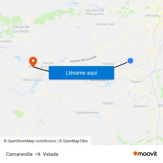 Camarenilla to Velada map