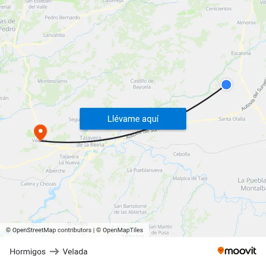 Hormigos to Velada map