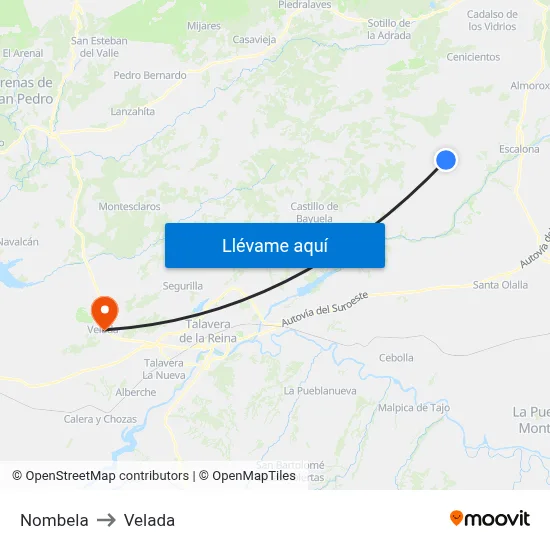 Nombela to Velada map