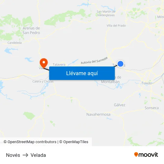 Novés to Velada map