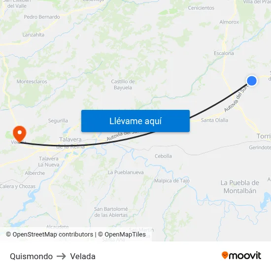 Quismondo to Velada map