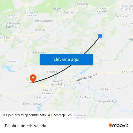 Pelahustán to Velada map