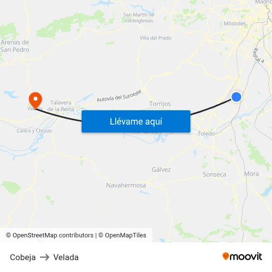 Cobeja to Velada map