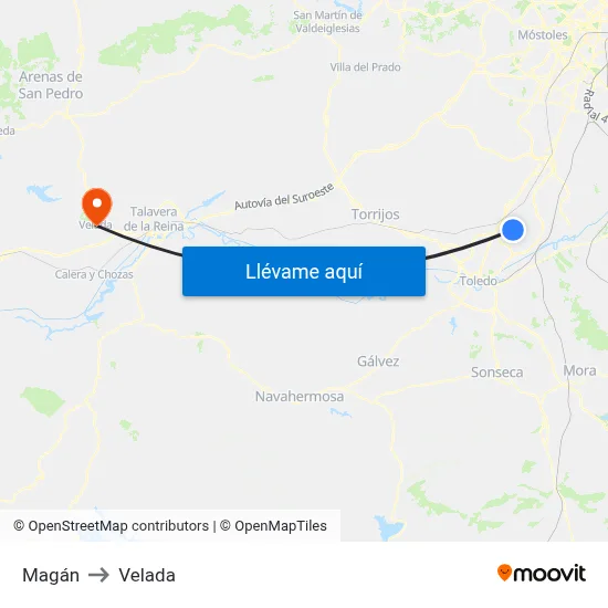 Magán to Velada map