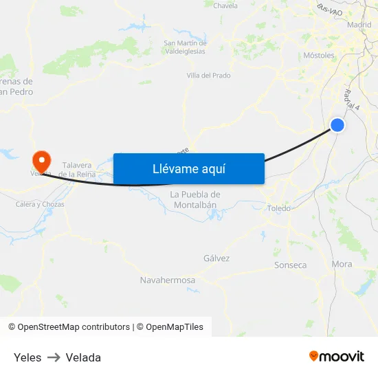 Yeles to Velada map