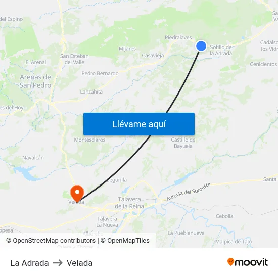 La Adrada to Velada map