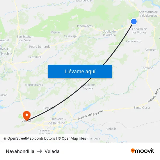 Navahondilla to Velada map