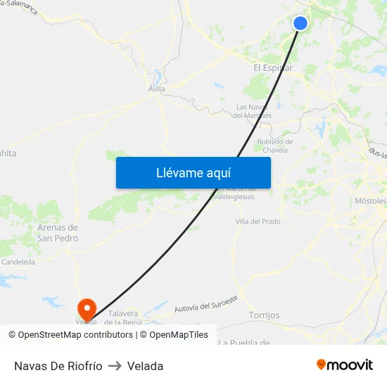 Navas De Riofrío to Velada map