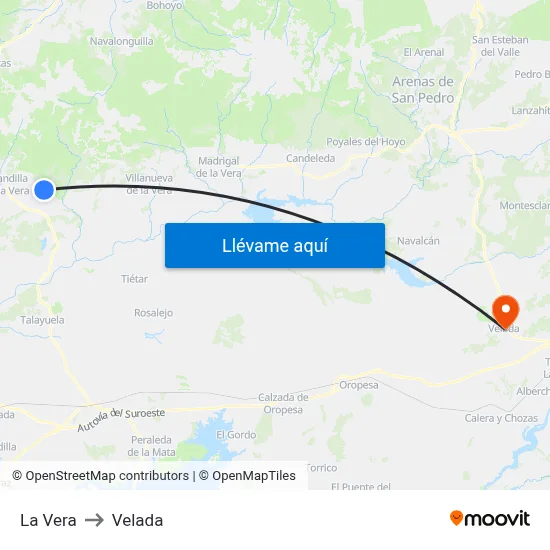 La Vera to Velada map