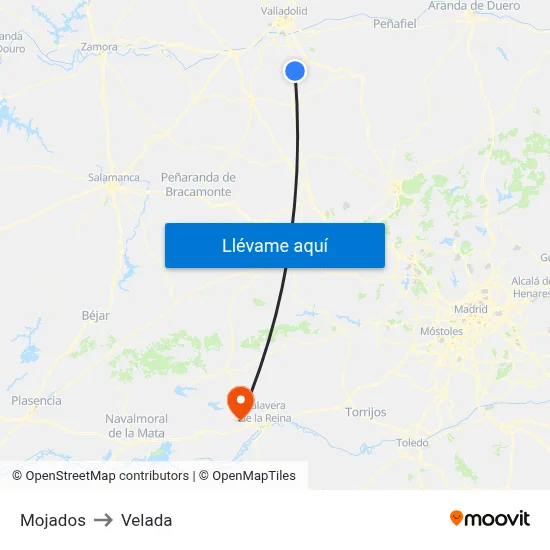 Mojados to Velada map