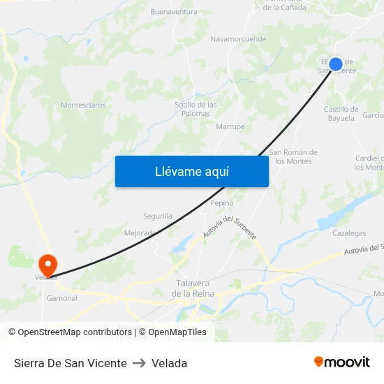 Sierra De San Vicente to Velada map