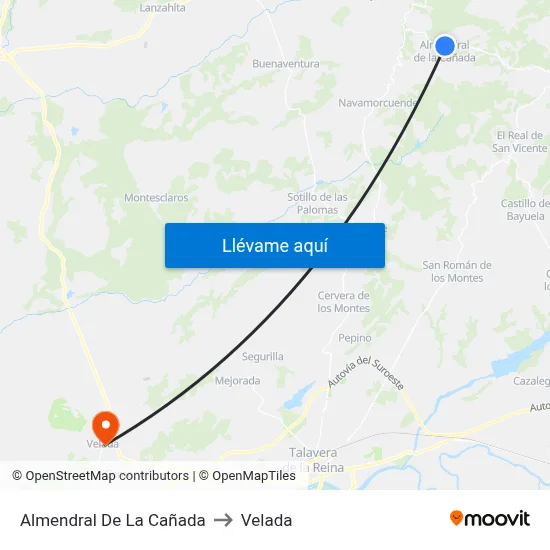 Almendral De La Cañada to Velada map