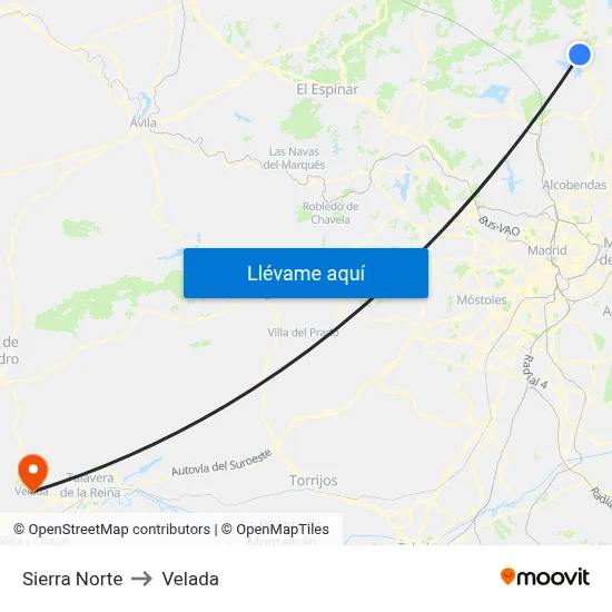 Sierra Norte to Velada map