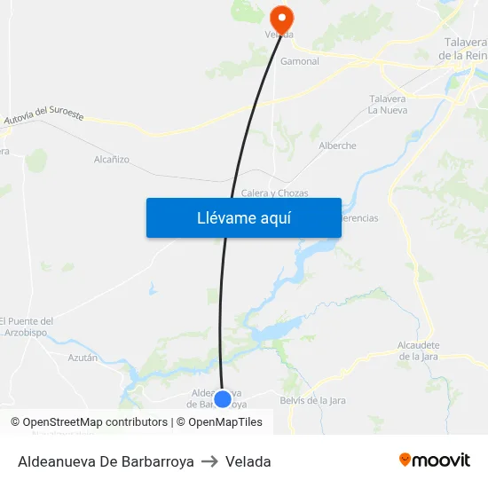 Aldeanueva De Barbarroya to Velada map