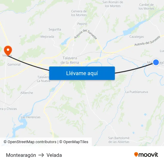 Montearagón to Velada map