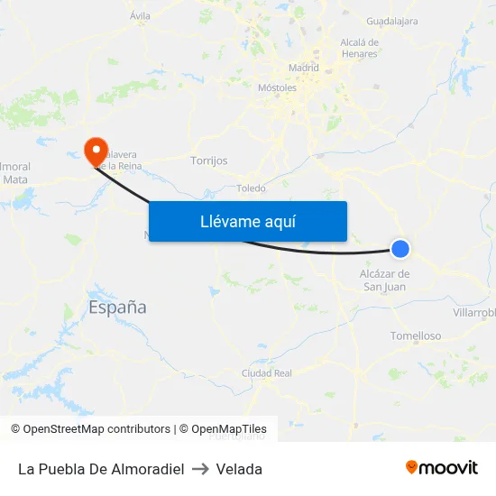 La Puebla De Almoradiel to Velada map