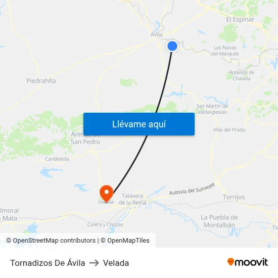 Tornadizos De Ávila to Velada map