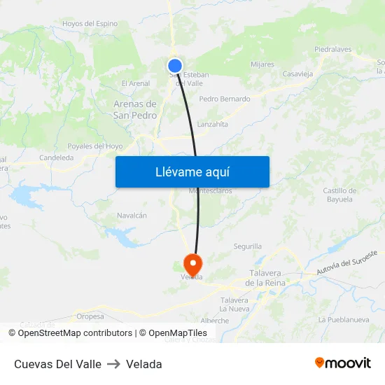 Cuevas Del Valle to Velada map