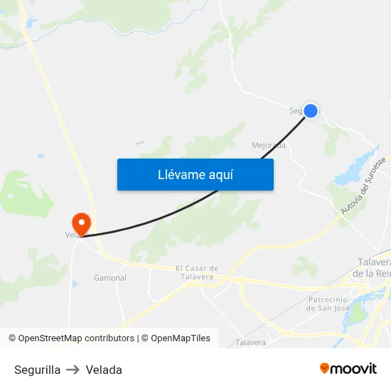 Segurilla to Velada map