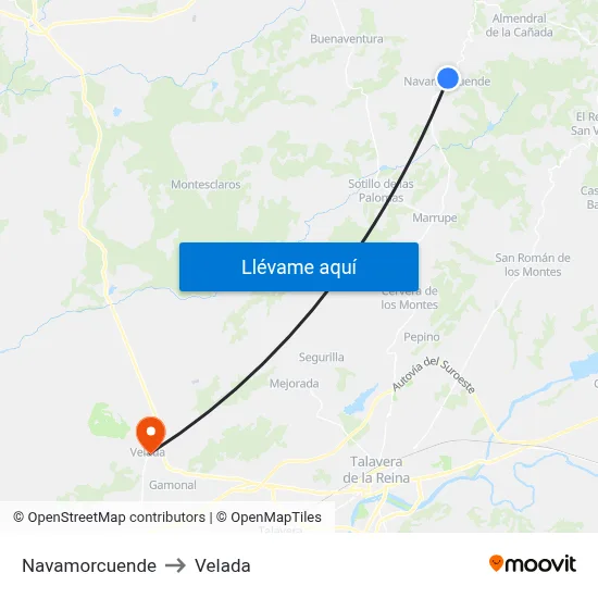 Navamorcuende to Velada map