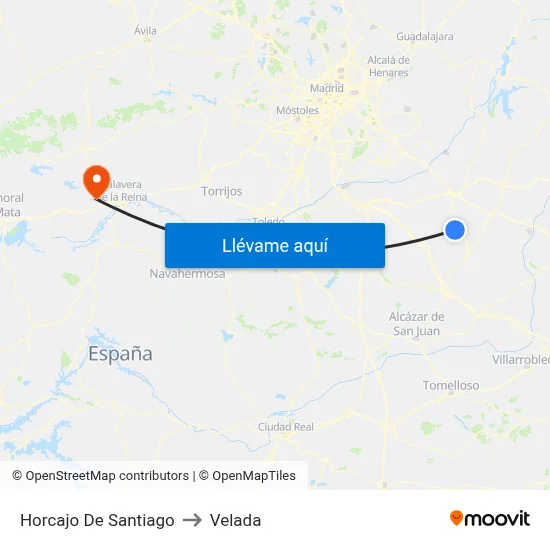 Horcajo De Santiago to Velada map