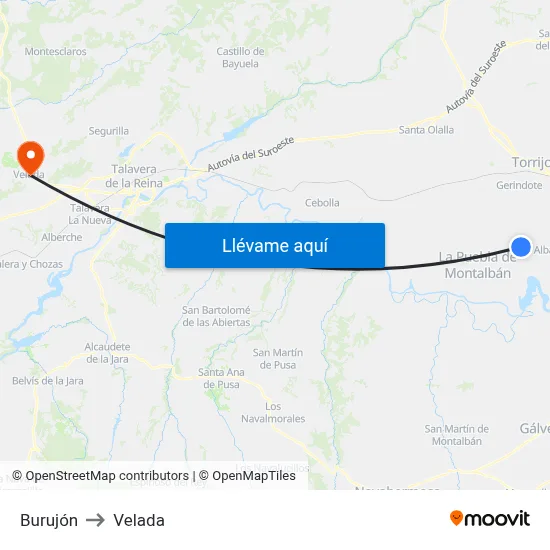 Burujón to Velada map