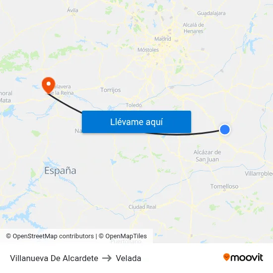 Villanueva De Alcardete to Velada map