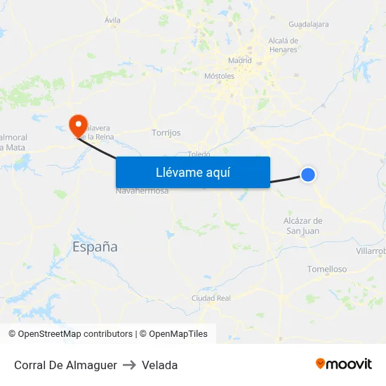 Corral De Almaguer to Velada map