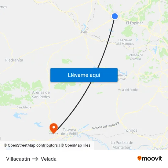 Villacastín to Velada map