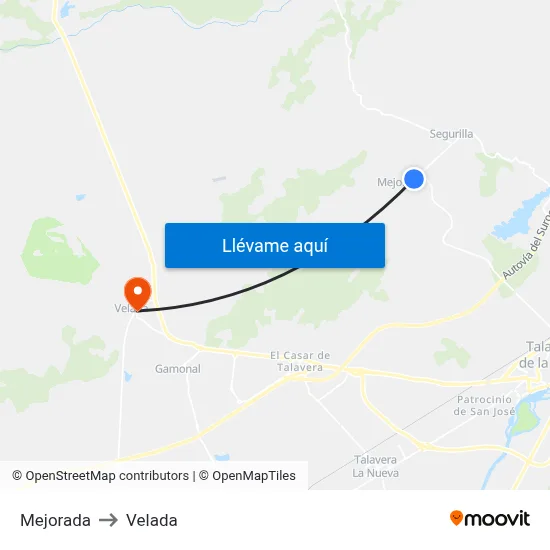 Mejorada to Velada map
