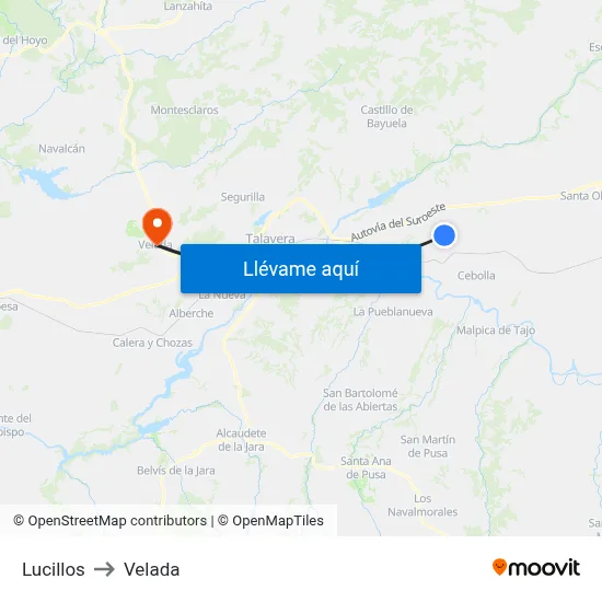 Lucillos to Velada map