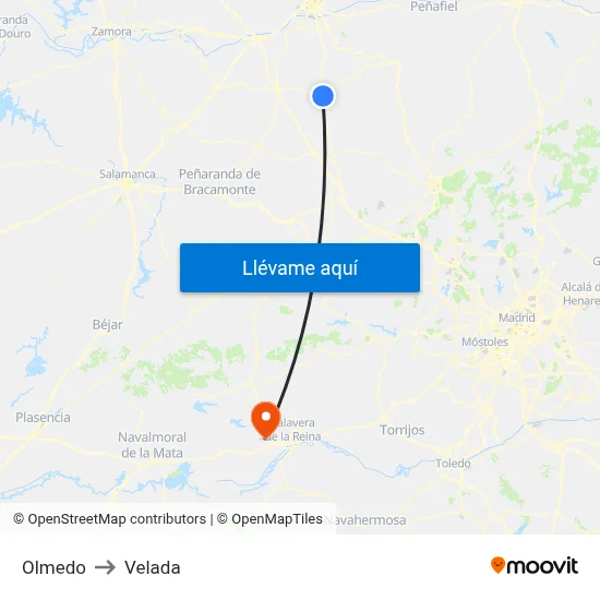 Olmedo to Velada map