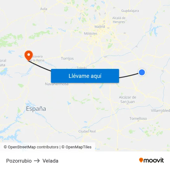 Pozorrubio to Velada map