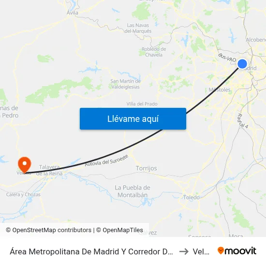 Área Metropolitana De Madrid Y Corredor Del Henares to Velada map