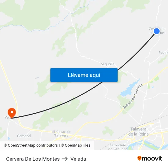 Cervera De Los Montes to Velada map