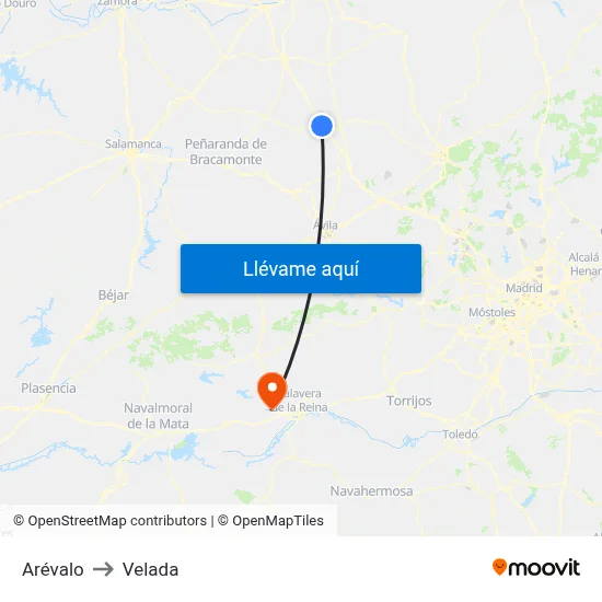 Arévalo to Velada map