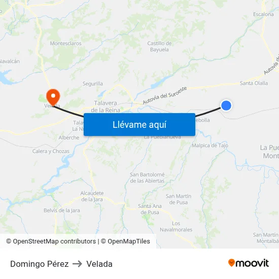 Domingo Pérez to Velada map