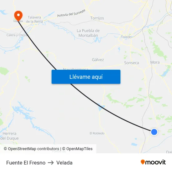 Fuente El Fresno to Velada map