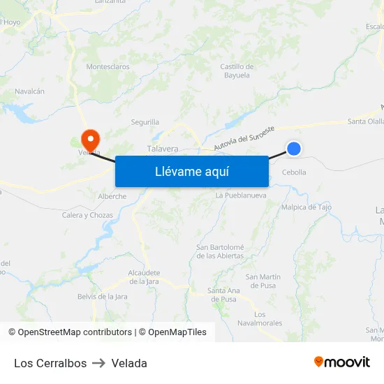 Los Cerralbos to Velada map