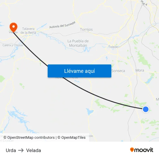 Urda to Velada map