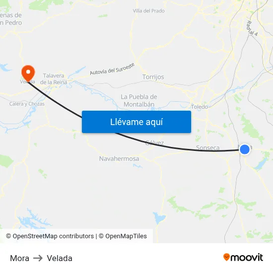 Mora to Velada map