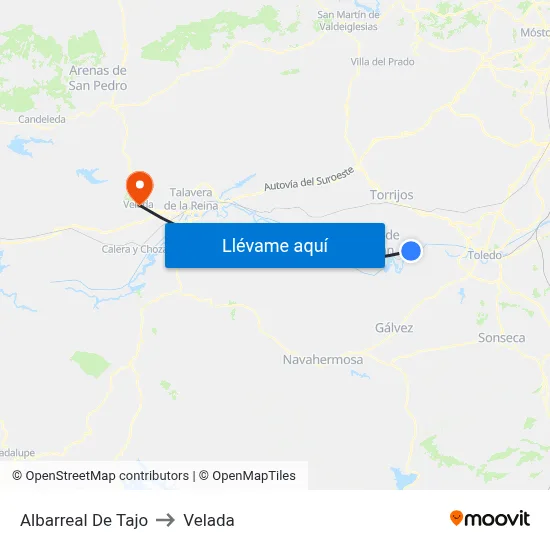 Albarreal De Tajo to Velada map