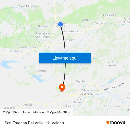 San Esteban Del Valle to Velada map
